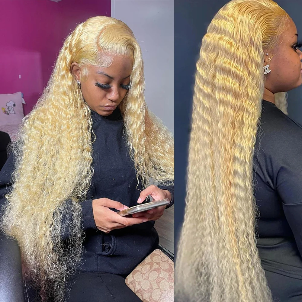 Blonde 613 hd lace frontal wig 13x6 Brazilian Blone deep wave Wigs 100% human hair 30 40 inch For Women Choice on clearance sale