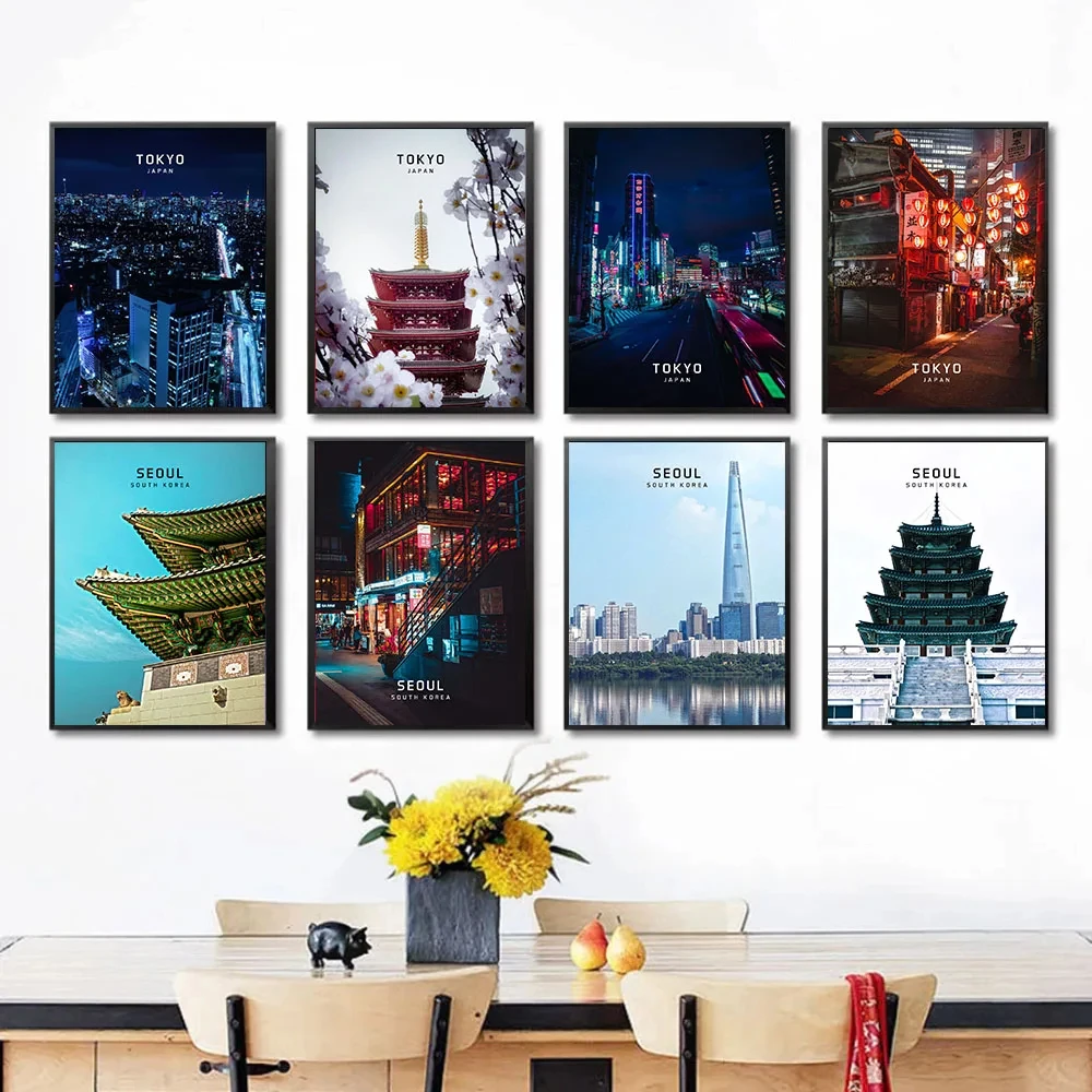 Modern Art Tokyo Seoul City Poster Tourism Scenery Pictures Canvas Painting Room Home Cuadros Decoration Gift for Friends