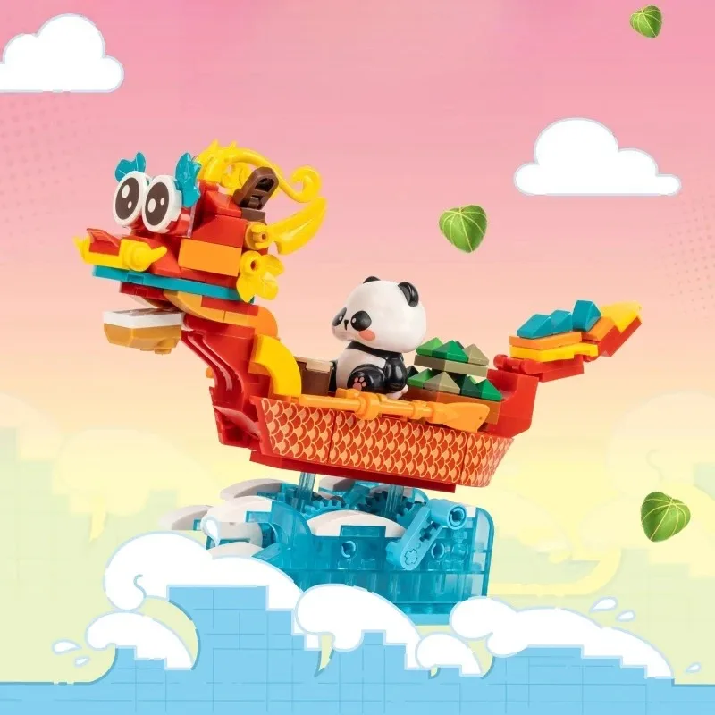 

SEMBO Dragon Boat Building Blocks Panda Langlangzhou National Style Creative Hand-assembled Model Trendy Toy Birthday Gift