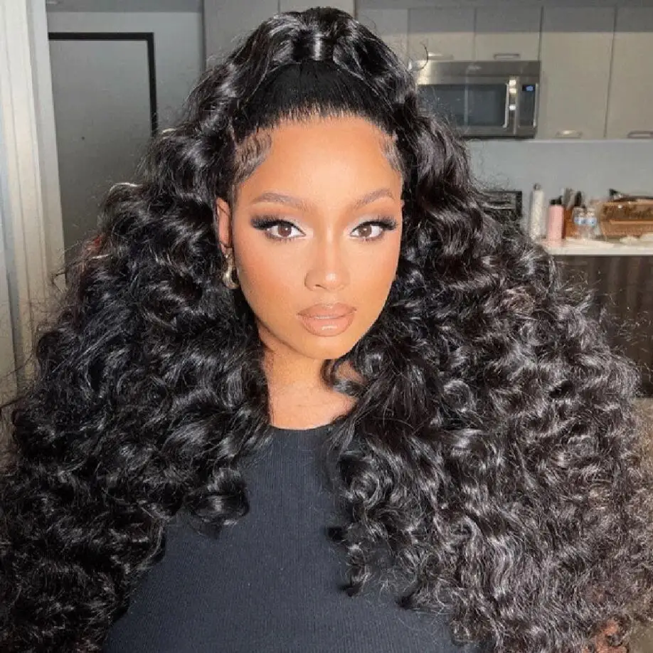 Natural Black Soft 26Inch Long 180Density Kinky Curly Lace Front Wig For Women BabyHair Heat Resistant Preplucked Daily Glueless