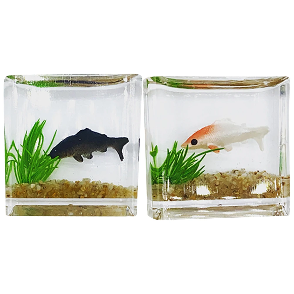 

2Pcs Koi Fish Tank Miniature Small Aquarium Decoration Mini House Supplies Miniature Fish Bowl Craft Item Mini House Decoration