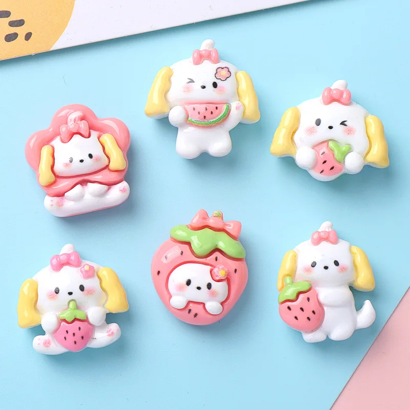 10 Pcs New Cute Cartoon animals puppy Fruit Strawberry Series Resin Scrapbook Diy Jewelry Children Gift Hairpin Accessories B67