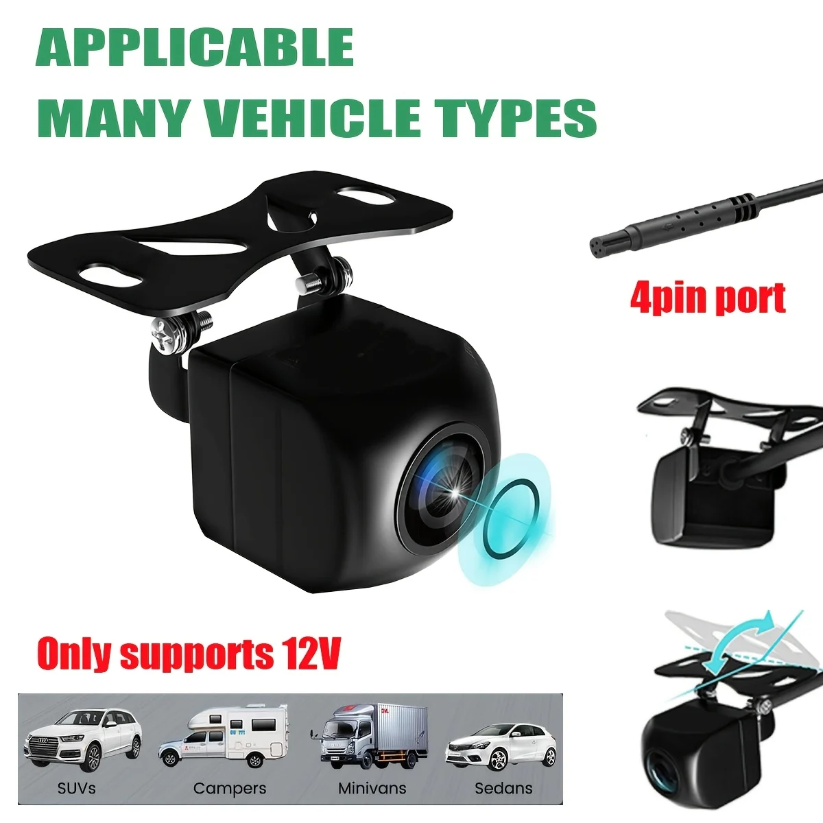 12V 4pin Car Backup Camera RearView Camera,Universal Vehicle Backup Camera for Cars SUV Trucks RV Pickup Sedan, Stable Connector