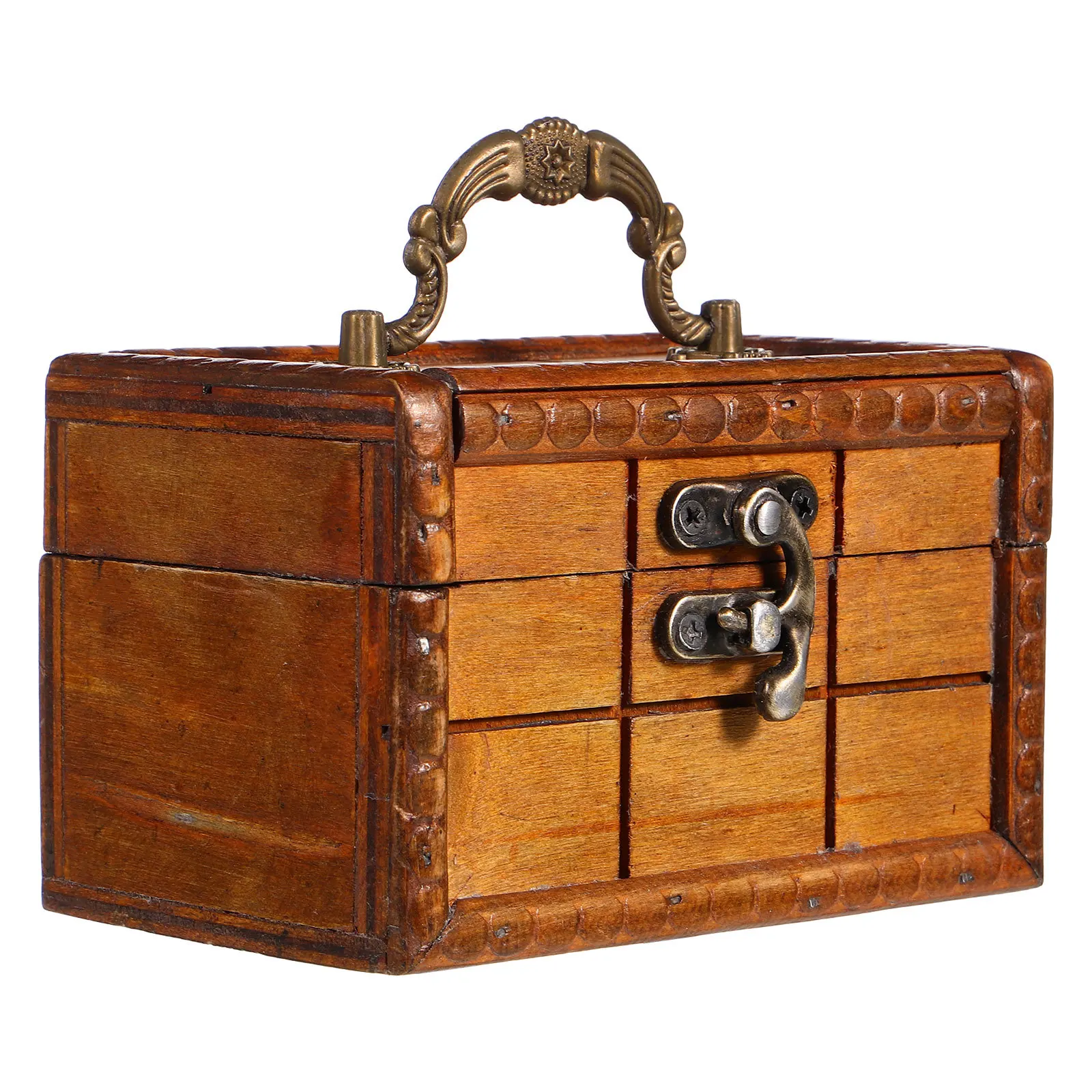 

Vintage Wooden Jewelry Box Portable Tabletop Organizer Creative Dresser Trinket Case Decorative Keepsake Storage Chest for Home