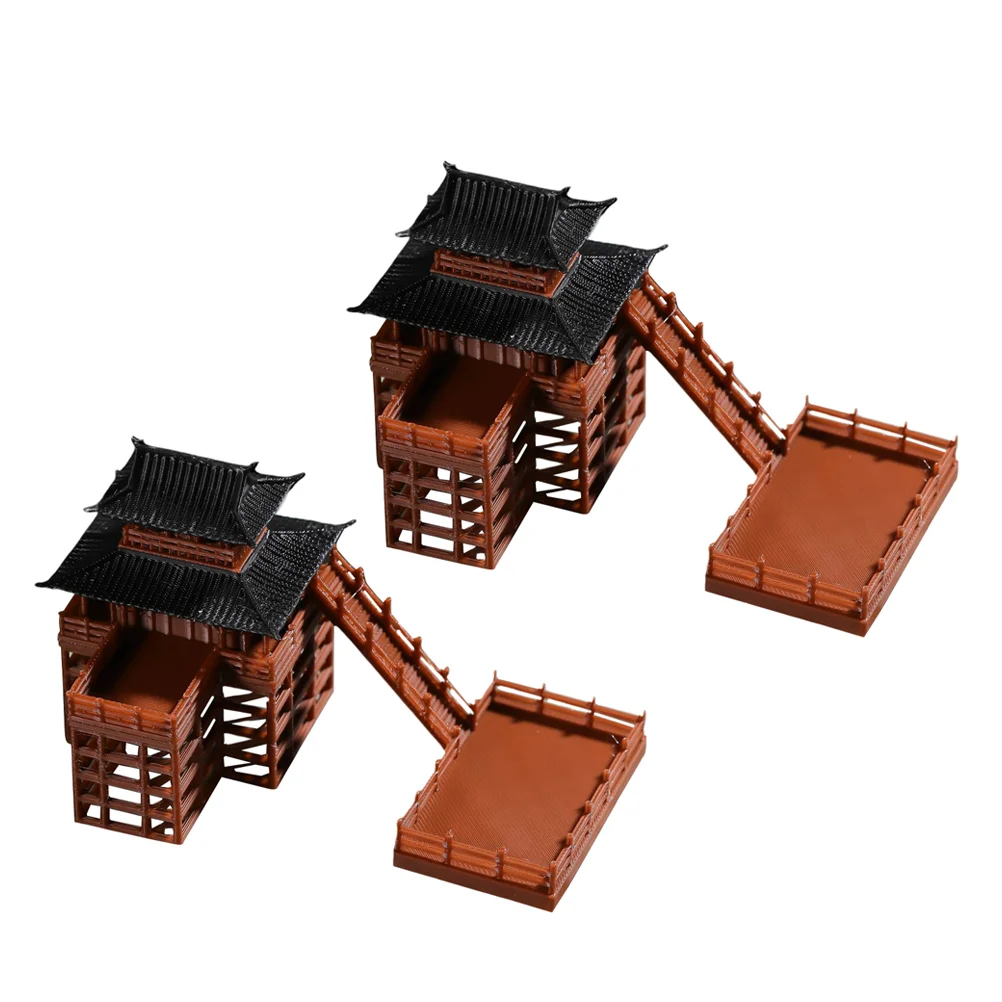 2 uds Diaojiaolou bonsái Mini pabellón Pagoda estatuas de jardín en miniatura de plástico japonés estatuilla