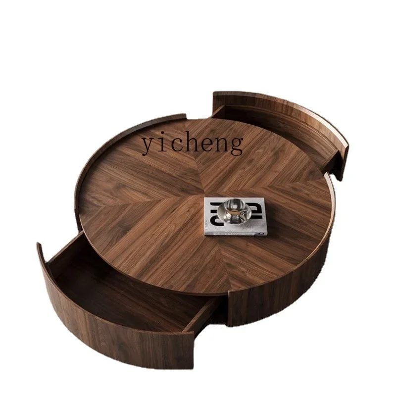 

XL Walnut Color round Small Apartment Living Room Storage Tea Table Combination