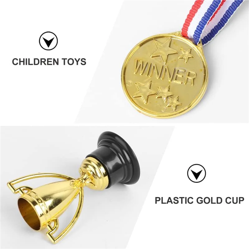 Troféu De Plástico De Ouro E Medalhas Definido, Prêmios Esportivos Infantil, Favores De Festa, 24 Pcs, 24 Pcs