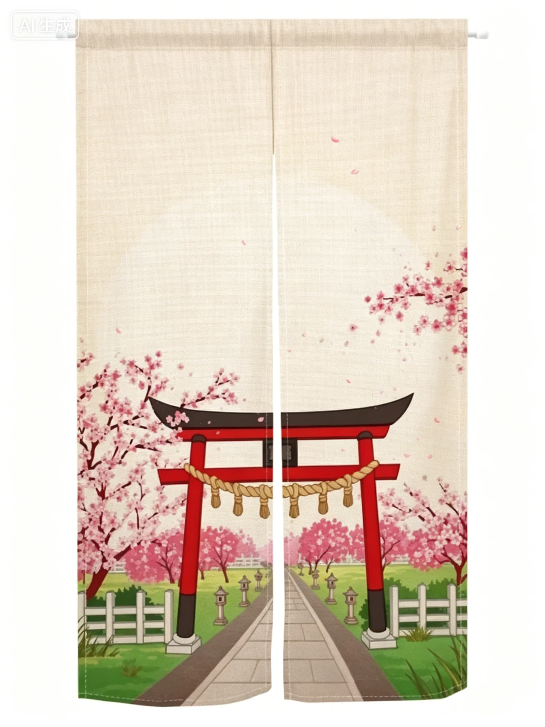 VIKAMA Japanischer warmer Türvorhang – halboffenes Design mit Mount-Fuji-Landschaft, ideal für Kücheneingänge