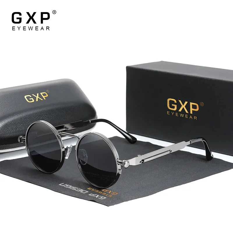 

GXP Gothic Steampunk Sunglasses High Quality Polarized UV400 Men Women Brand Designer Vintage Round Metal Frame Eyewear Glasses