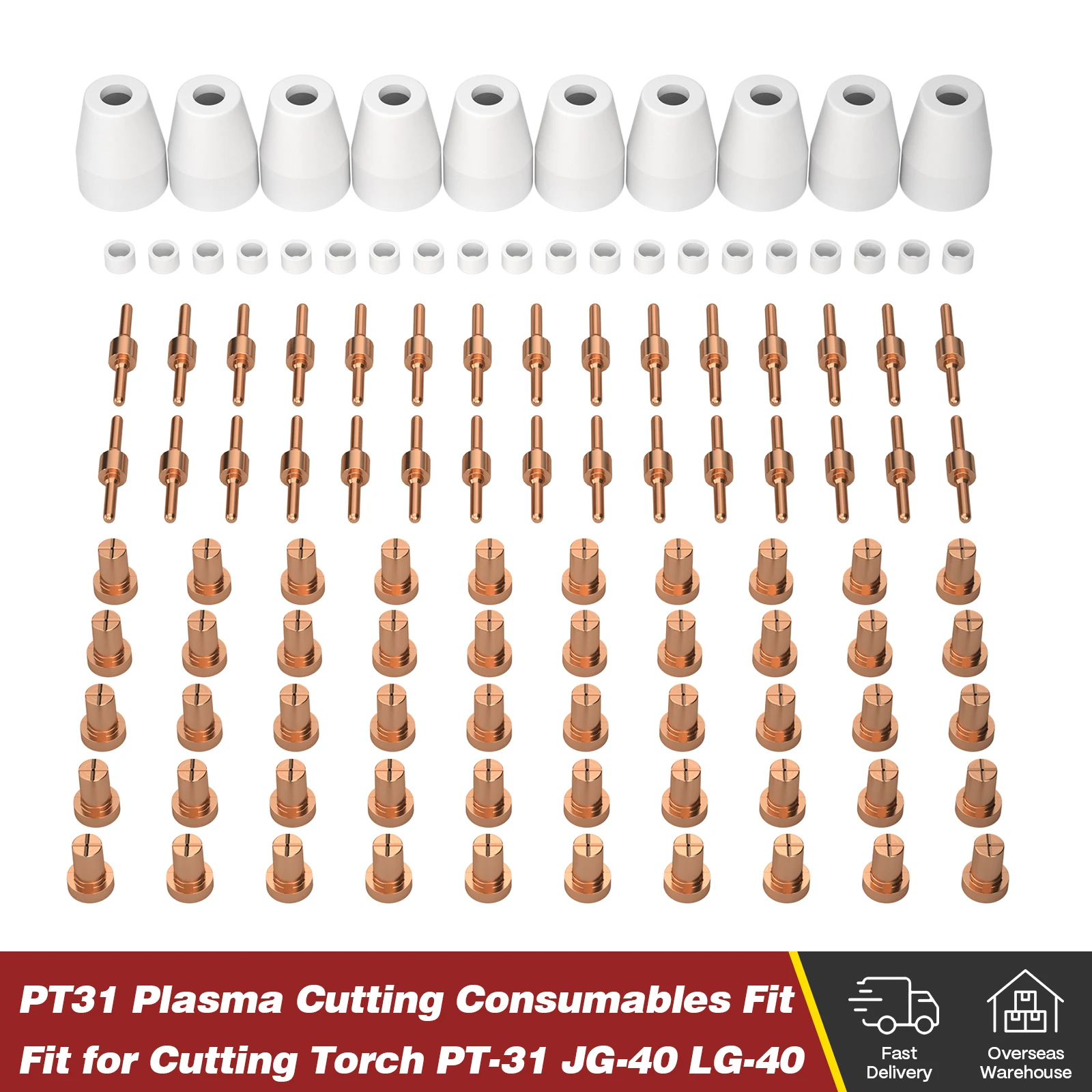 ARCCAPTAIN 60/110 PCS PT31 Plasma Cutting Consumables Fit CUT-40 CUT-50 CT-312 with Plasma Cutter Torch PT-31 JG-40 LG-40