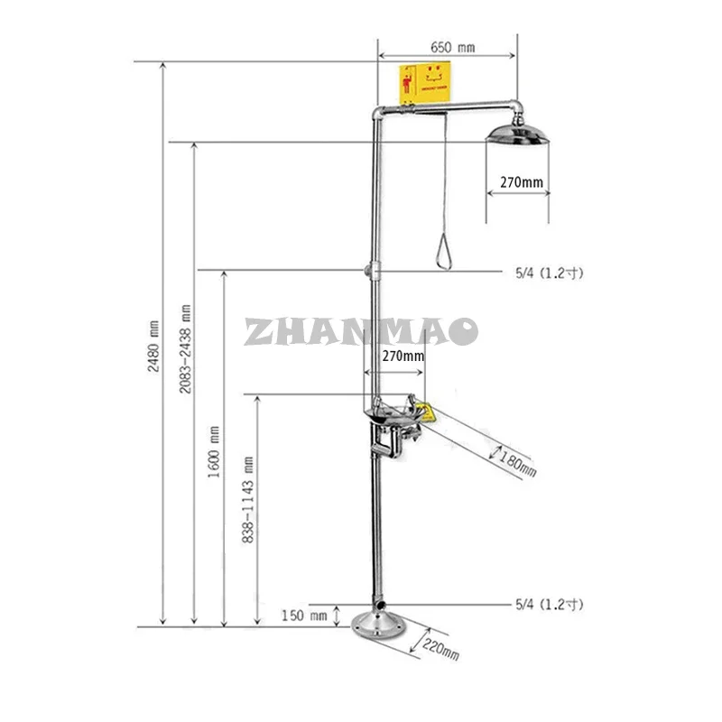 Industrial 304 Stainless Steel Vertical Portable Emergency Spray Dual Port Composite Eye Wash Tools