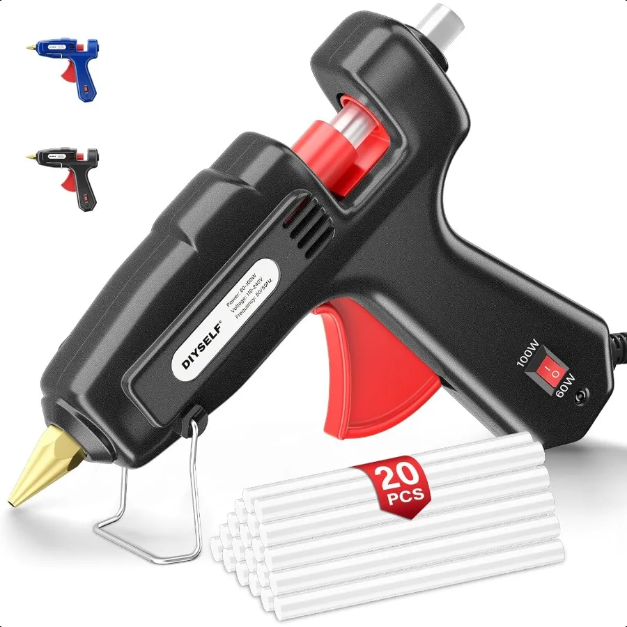 

DIYSELF Hot Glue Gun Full Size 1 PCS Glue Gun with 20 Glue Sticks Glue Gun and Sticks Set Hot Glue Gun Kit for Crafts Fabric Wo
