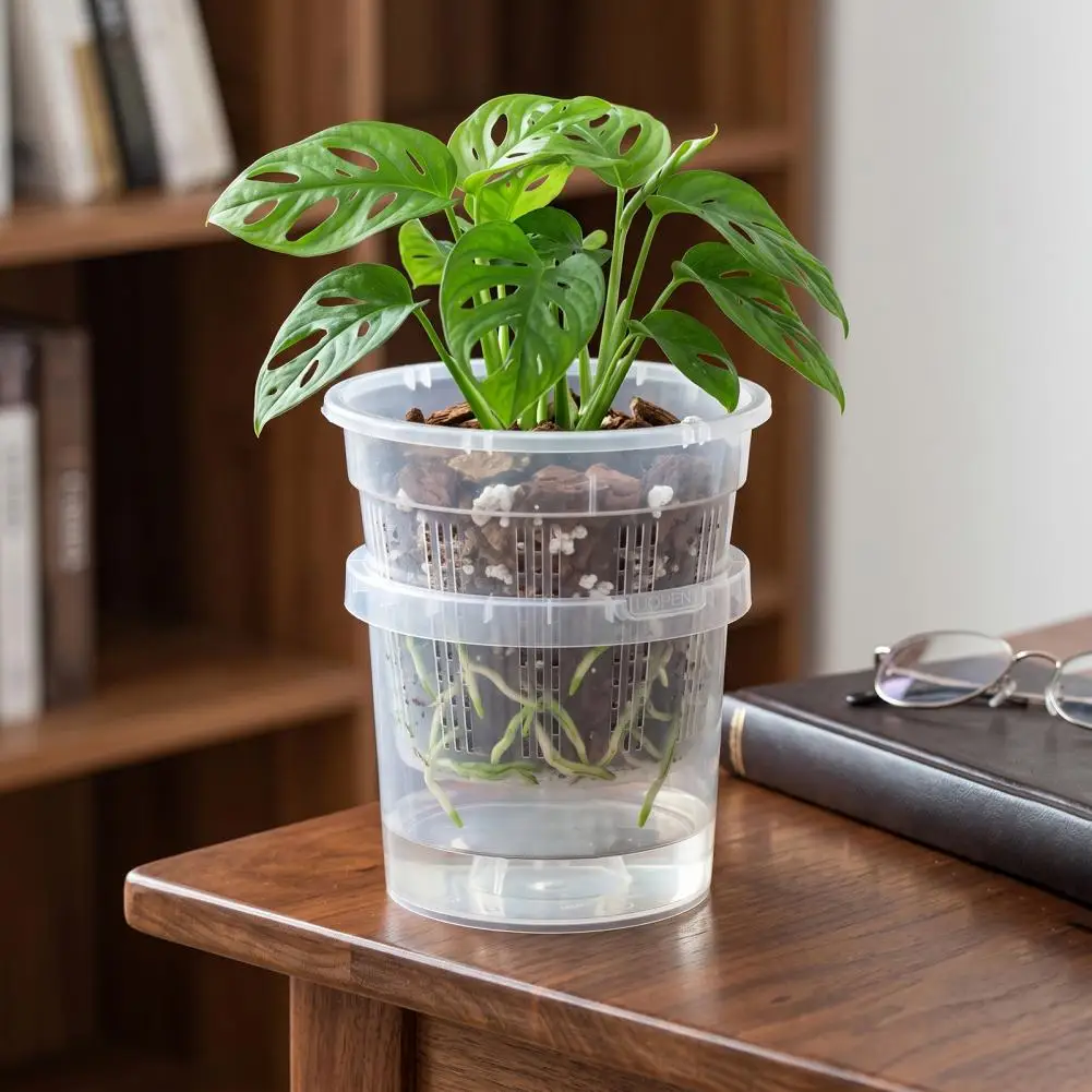 Lightweight Thick Plastic Pot Root Control Flower Pot Plastic Self-watering Plant Pot with Water Reservoir Slotted for Root