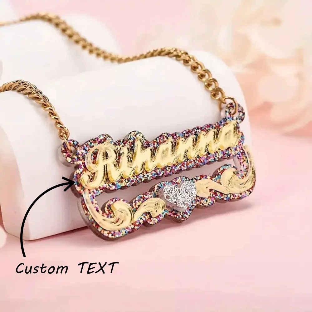 Collar con colgante de nombre personalizado de acrílico, collar con letras coloridas personalizadas, regalo bonito, colgante personalizado de encaje de amor para niñas y mujeres