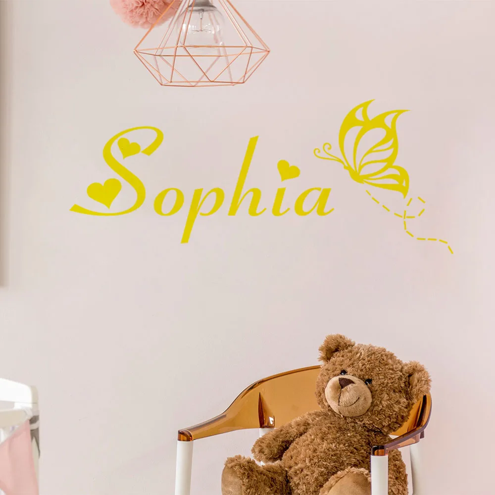 Girls bedroom background wall vinyl home personalized butterfly name decal decal decoration   kids room decoration P-10