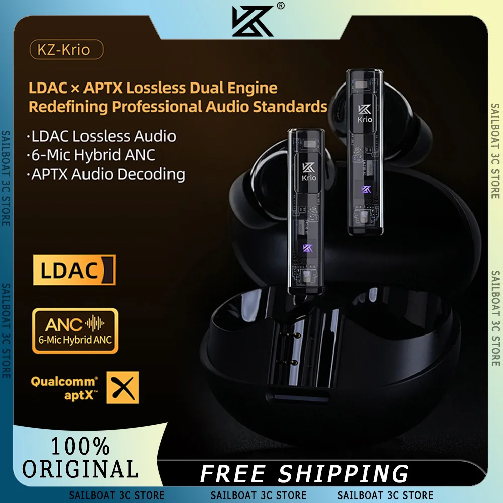 

KZ Krio Wireless HiFi Earphone With Mic Hybrid Active Noise Reduction Long Battery Life Low Latency In Ear Music Earbuds Custom
