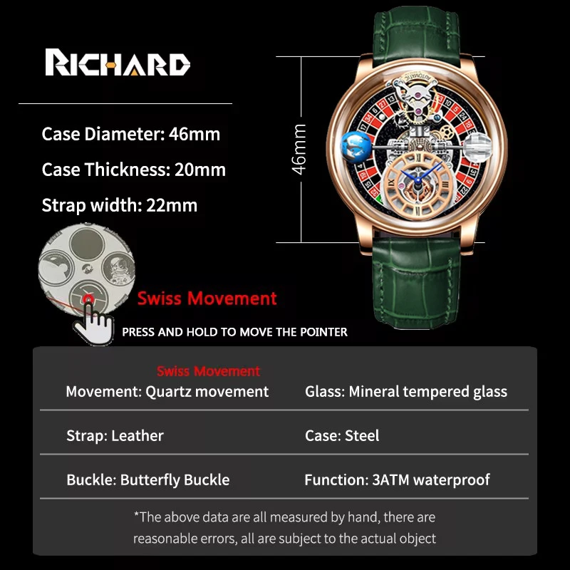 Astronomia Casino Baguette by Richard Jacob & Co Mens WatchSwiss Quartz Watch for Men Transparent Hollow Design Celestial