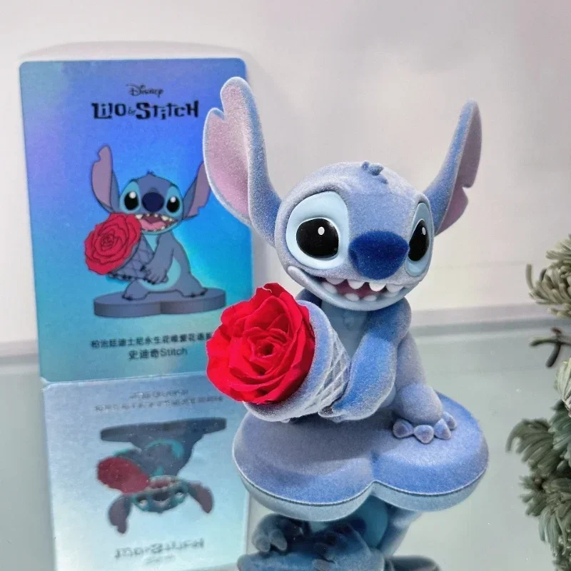 Autêntico Disney Eternal Flower Series Blind Box, Trendy Play, Stitch, Mickey, Decoração artesanal, Menina, Presente do dia dos namorados