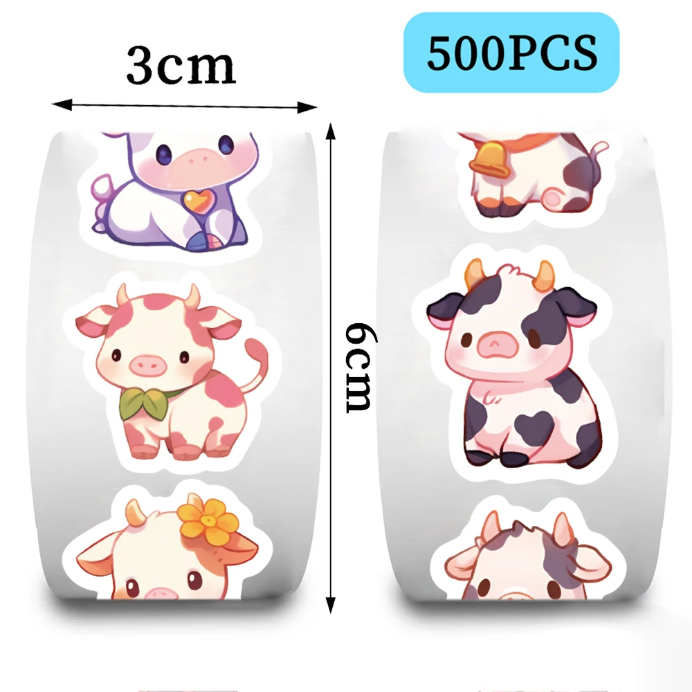 500PCS Cute Dairy Cow Roll Sticker Handbill Material Cute High Appearance Level Envelope Sealing Sticker Student Kawaii