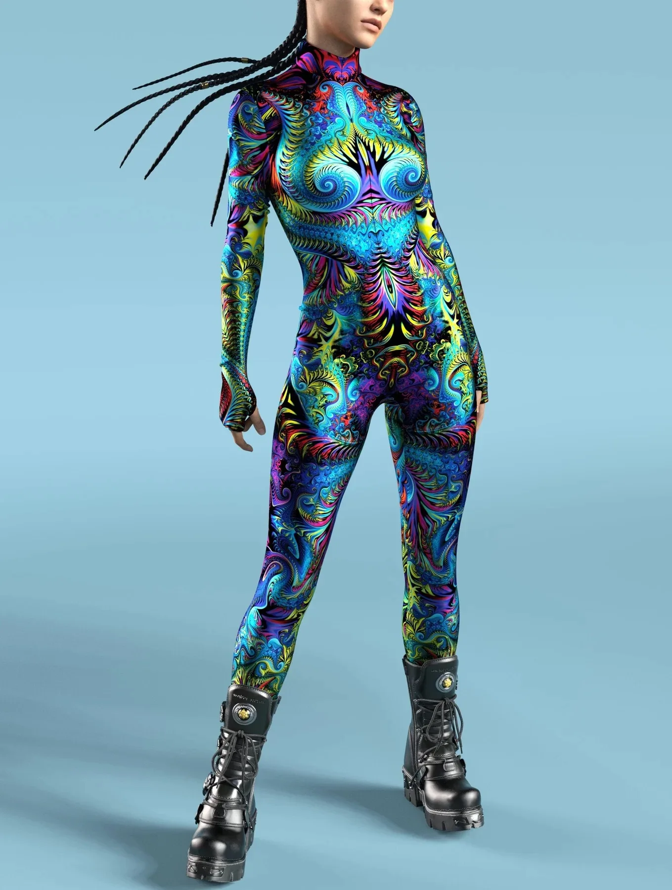 Damen Mehrfarbiger 3D-Druck Festtagsparty Regenbogen Sexy Enger Bodysuit Punk Cosplay Kostüm Performance Romper – Detail 5