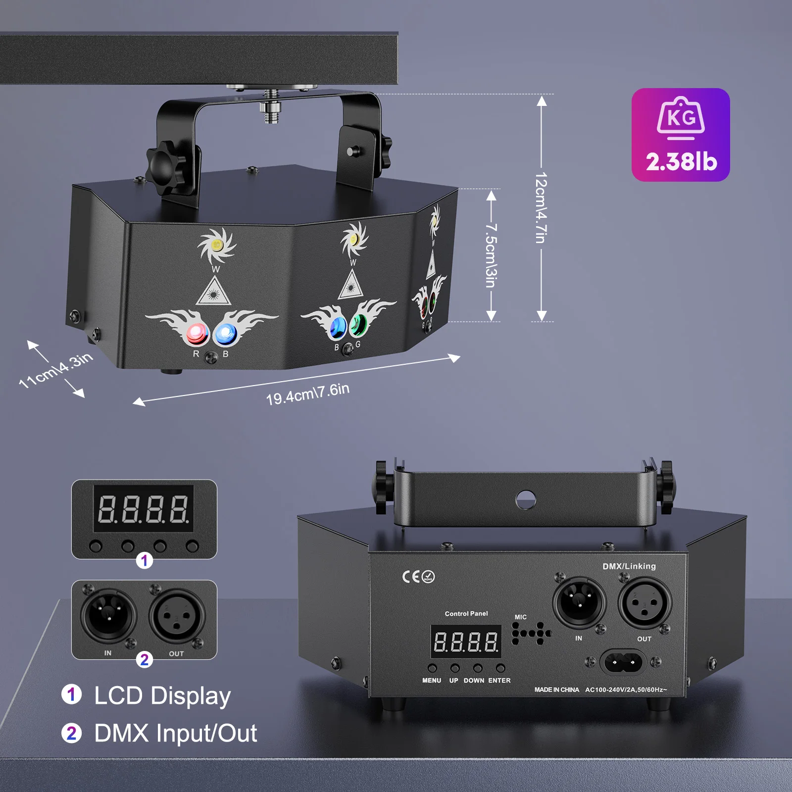 U'King 9 عيون العارض تأثير ضوء المرحلة التحكم عن بعد 7CH DMX512 RGB تأثير ضوء الحفلة ل DJ ديسكو الزفاف ملهى ليلي الخفيفة