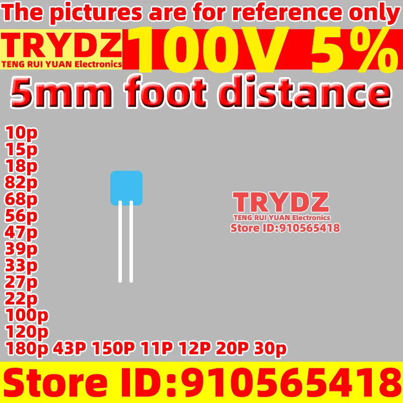 

5pcs New 100V 5% 5mm foot distance mica capacitor 15p 18p 82p 68p 56p 47p 39p 33p 27p 22p 100p 120p 180p 43P 150P 11P 12P 20P 30