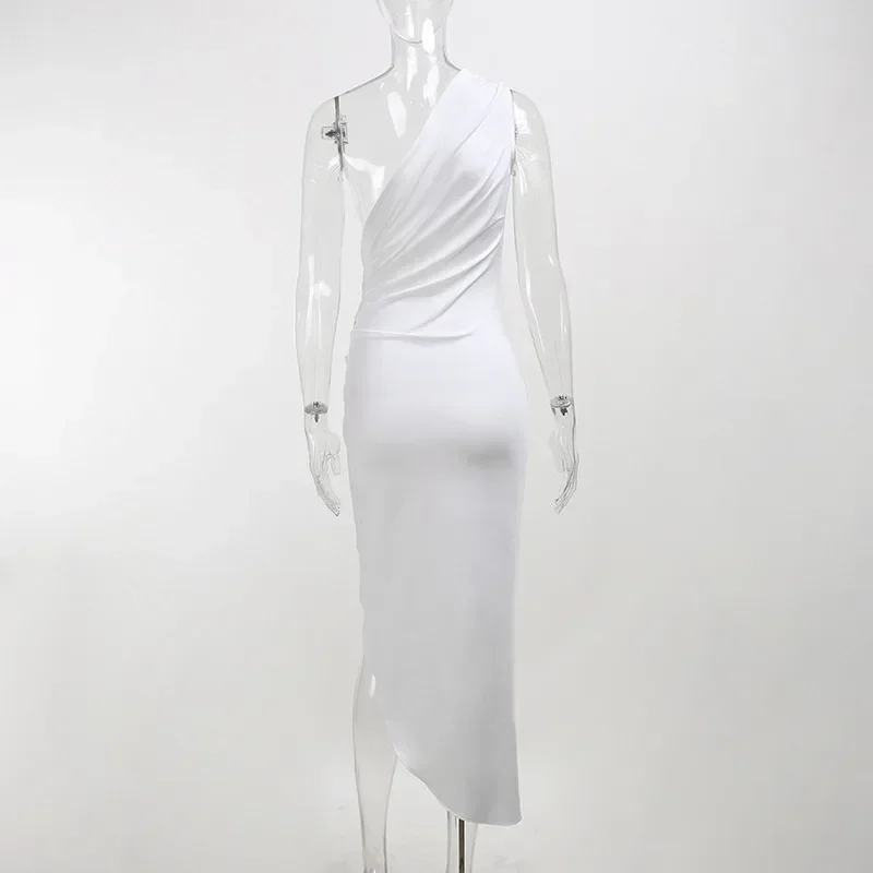 2024 One-shoulder Asymmetric Black White Beach Dress Midi Beach Cover up Woman Swimwear Bikini Tunic Beachwear Outfit