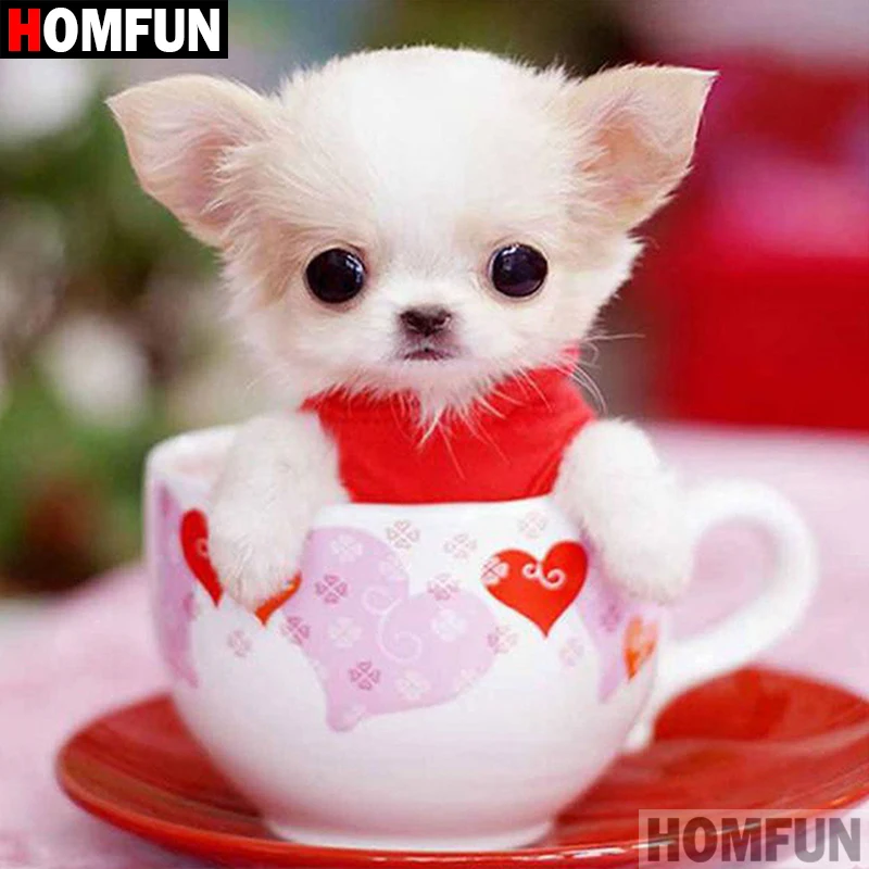 

HOMFUN 5D DIY Diamond Painting Full Square/Round Drill "Teacup dog" 3D Embroidery Cross Stitch gift Home Decor A02344