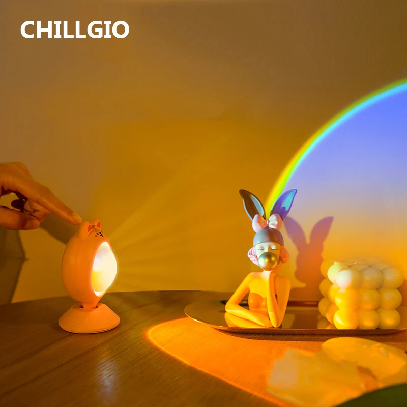CHILLGIO Mini Sunset Light Kawaii Room DECO Dawn Projection Led USB Rechargeable Bedside Desk Lighting Atmosphere Projector Lamp