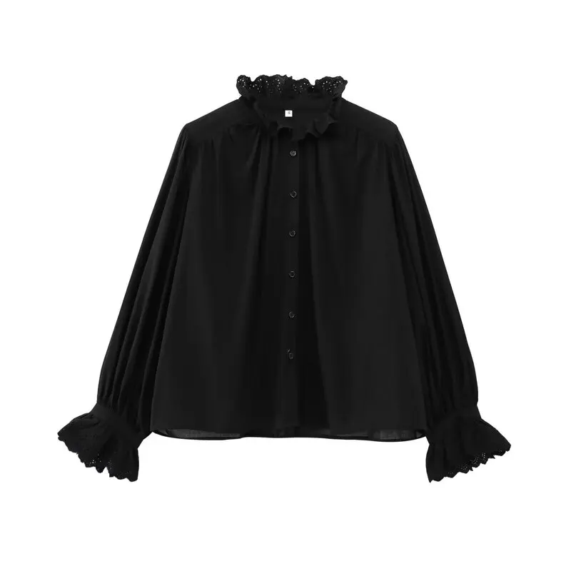 Primavera 2025 Csa Fena Casual Respirável Bordada com Recortes Versátil de Caimento Solto com Manga Longa Design Faion