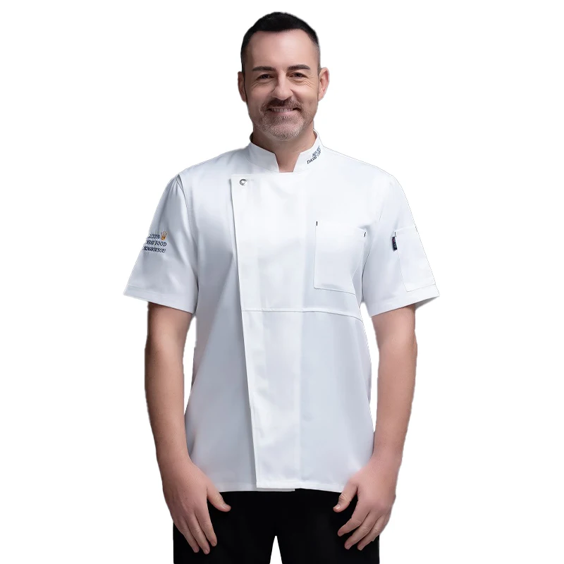 Veste de chef à manches courtes pour hommes et femmes, chemises de cuisine, manteau de restaurant, salopette d'hôtel, vêtements de travail Chamonix, costume de cuisine