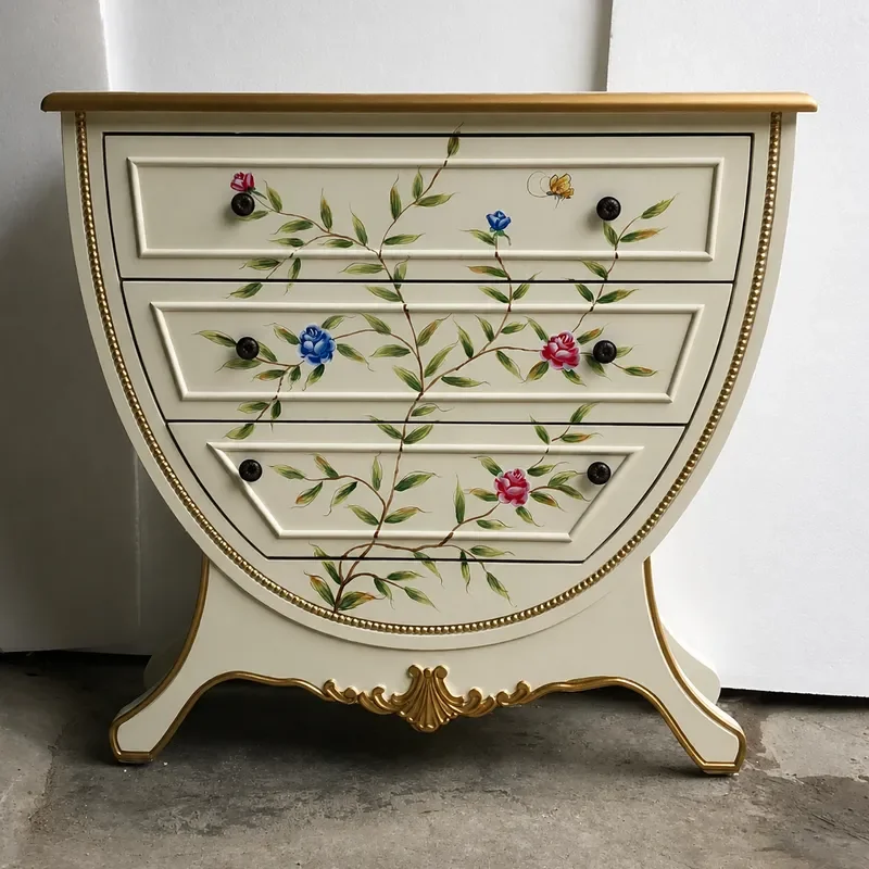 Solid Wood Three Drawer Cabinet U Shaped Entryway Console Table American Style Painted Furniture for Hallway Aisle Storage