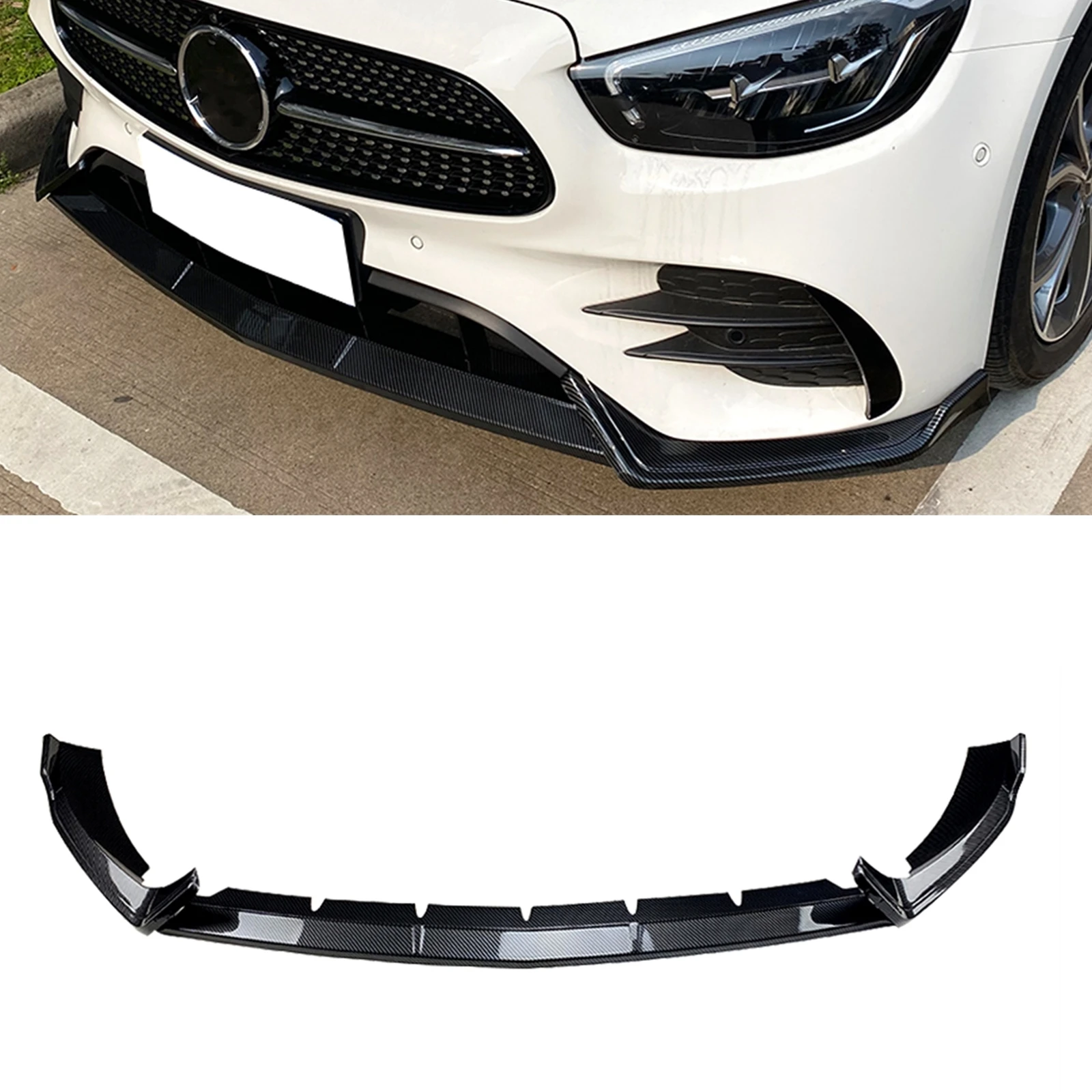 

For Mercedes Benz E-Class W213 E260 E300 AMG 2021-2023 Front Bumper Spoiler Lip Carbon Fiber Look/Gloss Black Car Lower Splitter