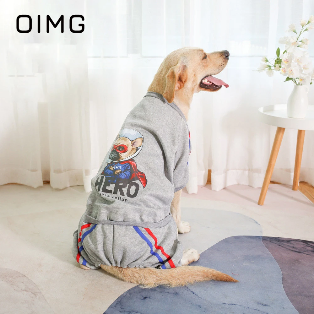 OIMG Autumn Winter Fleece Sweater For Pet Dog Clothes Labrador Samoyed Warm Dog Jumpsuit Cartoon Print Medium Large Dogs Costume