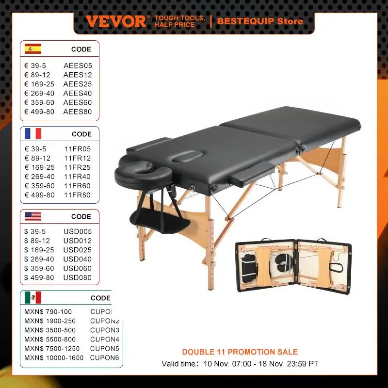 Vevor Draagbare Massagetafel Opvouwbaar Lichtgewicht Verstelbaar Salon Tattoo Bed Voor Massage