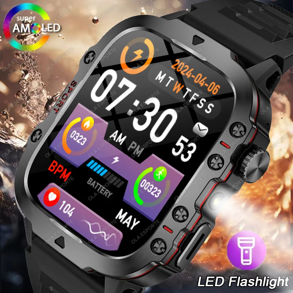 

New Military GPS Smart Watch Men Flashlight Compass Waterproof Outdoor Sports Tracker Bluetooth Calls Smartwatch For Android IOS