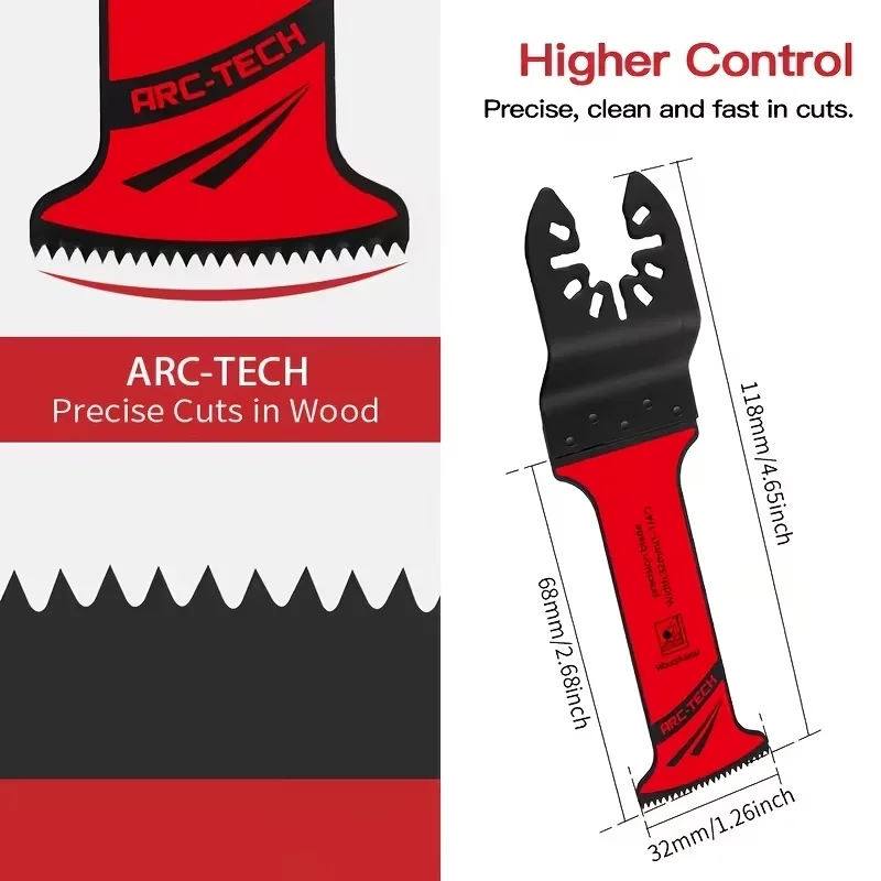 10pcs Extra Long Oscillating Saw Blades, Curved Edge Bi-Metal And Japanese Teeth Multitool Blades Precise Cut for Wood, Plastic, Nails, Metal, Universally Compatible with Oscillating Tools