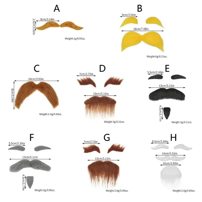 39BD Fake Mustache and Eyebrows Set,Adhesive Fake Beard,Novelties Realistic Facials Hair for Cosplay Costume Halloween Party