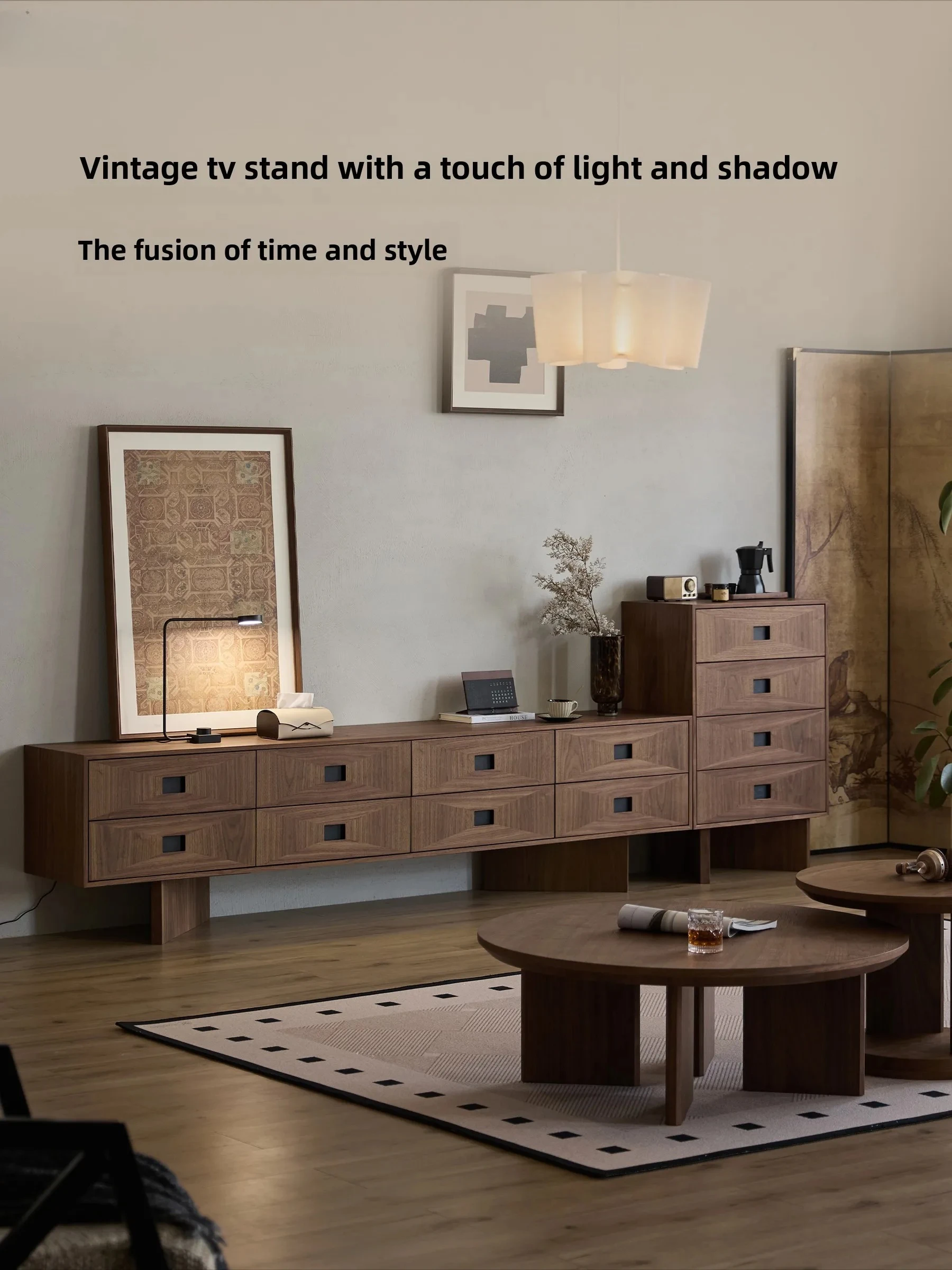 TV Cabinet Living Room New Storage Cabinet Integrated Household Hidden Socket Mid-century Style Floor-standing TV Cabinet