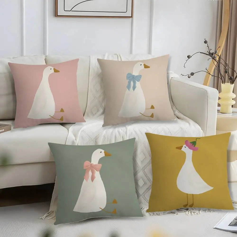 Cartoon Goose Floral Pillow Case Short Plush Print Cushion Cover Square Throw Pillow Covers Sofa Home Decor