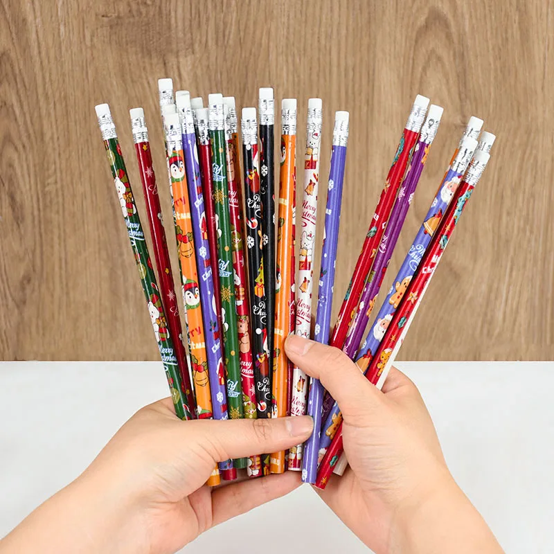 

12pcs Cartoon Pencils Christmas Halloween Football Theme Pencils With Erasers Kindergarten Prizes Children Stationery Supplies