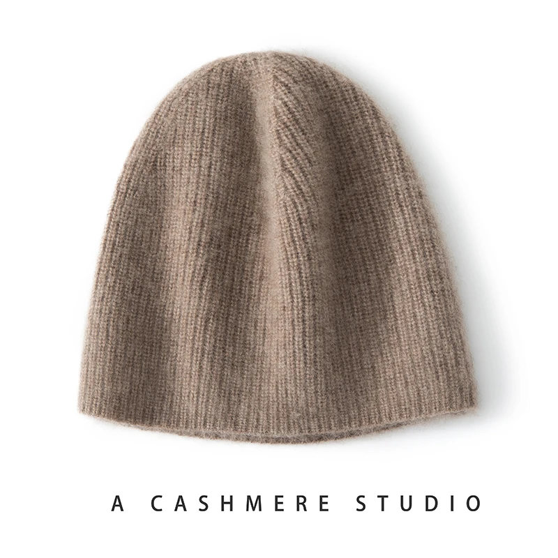 Autumn Winter New 100% Pure Goat Cashmere Knitted Hat Casual Overhead Cowl Neck Warm Hat for Shopping Street Style