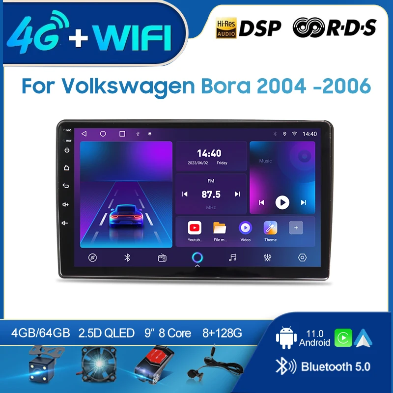 

QSZN для Volkswagen Bora 2004-2006 LHD 2 din Android 12,0 Автомобильный радиоприемник Мультимедийный видеоплеер GPS-навигация 4G Carplay Головное устройство