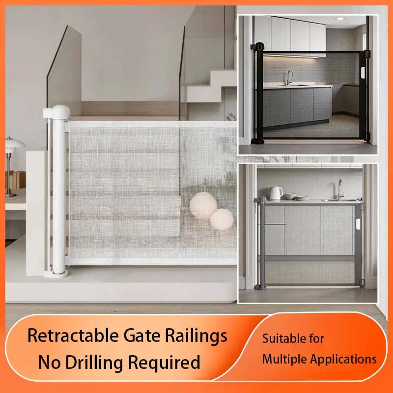 

Child Safety Gate Retractable Drill-Free Stair Railing/Fence, 88.5 cm High, Widths: 150 cm / 180 cm / 250 cm / 300 cm