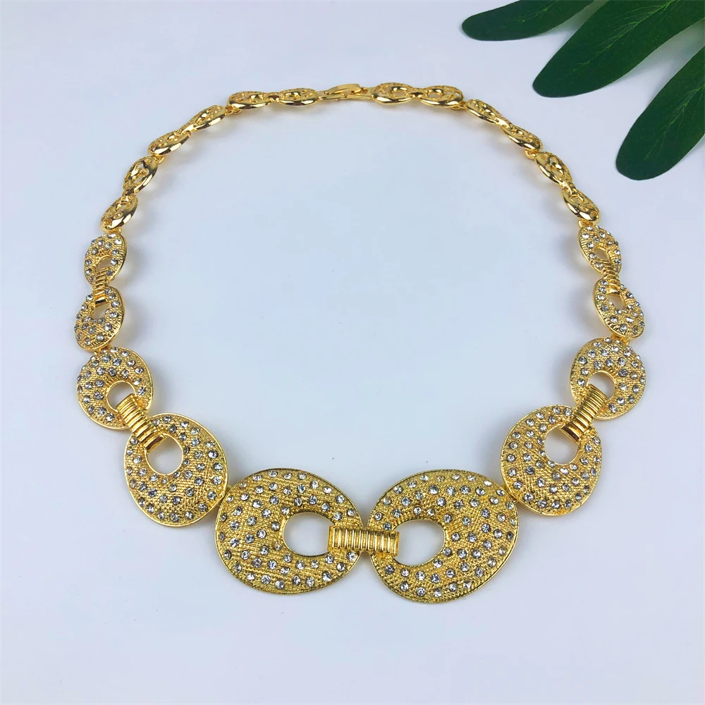 ESALE Dubai Fashion Jewelry Set Crystal Necklace Bracelet Bridal Engagement Gift Earrings for Women Ring Wedding Accessories