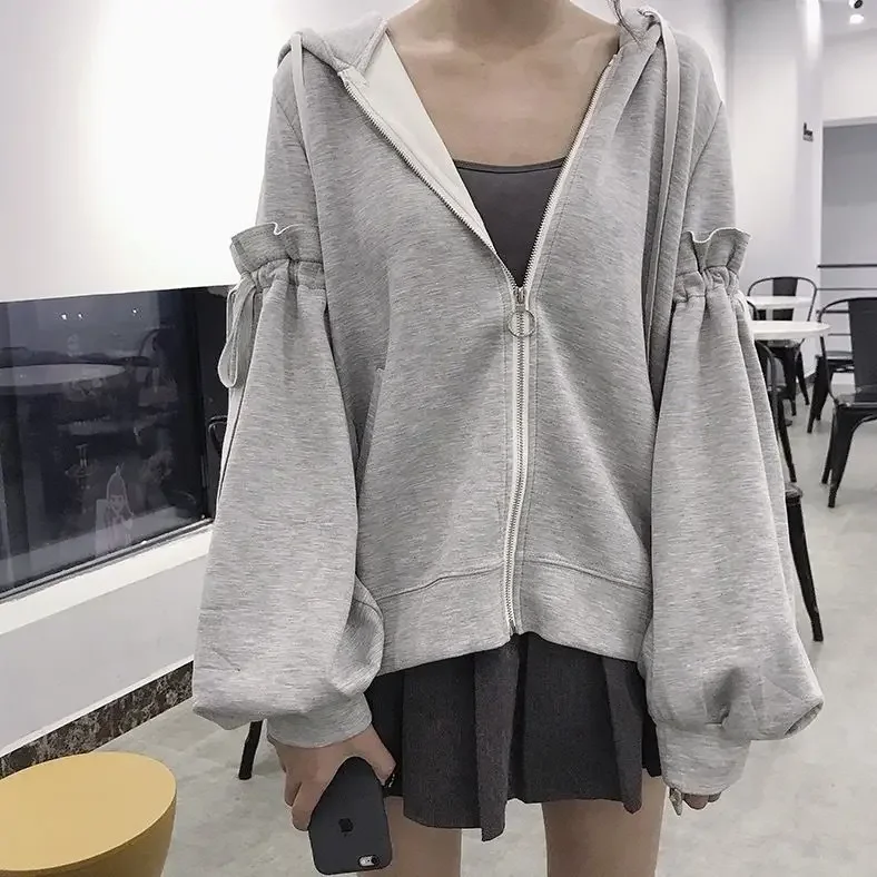 Korean Fashion Loose Women's Zip Up Hoodie Coat 2025 Autumn New Harajuku Hoodies Women Sweatshirt Streetwear Y2k Clothes