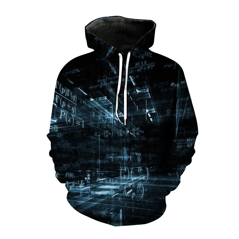 Men Autumn Winter Hoodie Math Formula 3D All Over Print Drawstring Pullover Hooded Sweatshirt Geek Streetwear Tops