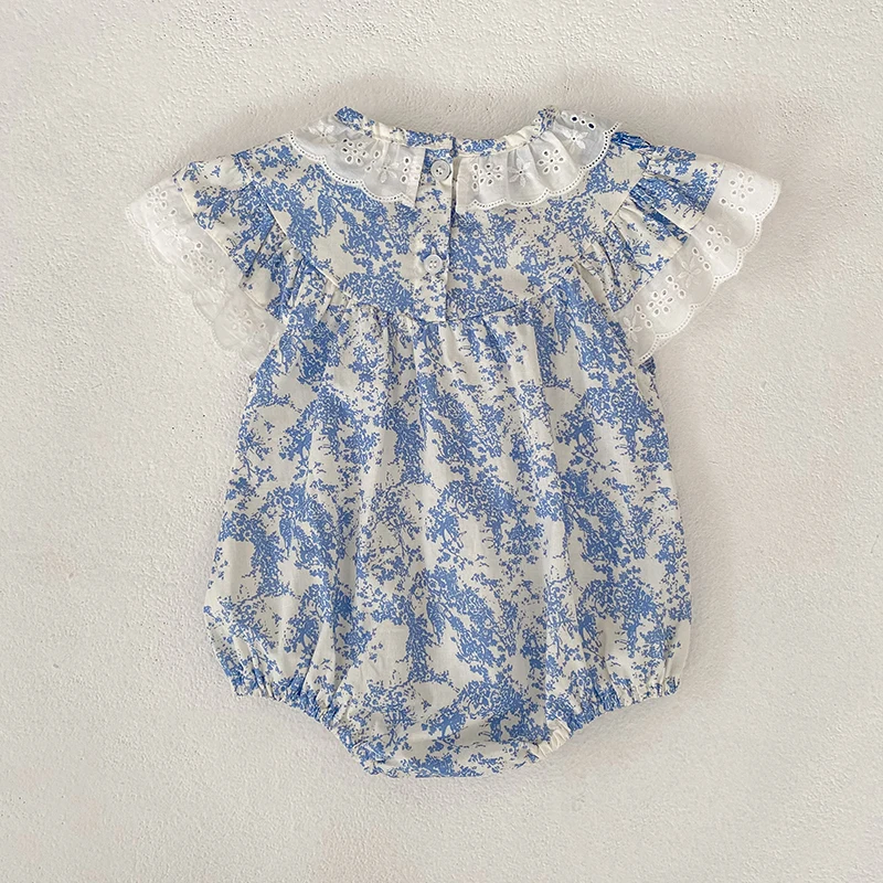 2026 Neuer Sommer Neugeborenen Baby Mädchen Strampler 0-24M Baby Mädchen Flatterärmel Baumwolle Mädchen Blumen Wickel-Baby-Mädchen-Strampler – Detail 3