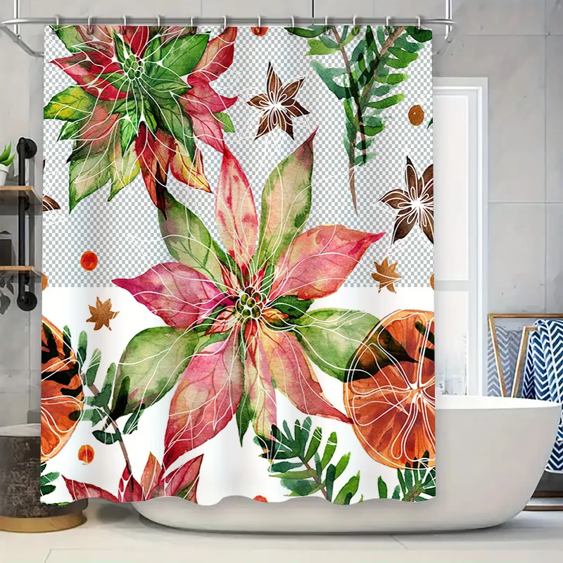 

Акварельная цветочная занавеска для душа, рождественская декоративная занавеска для ванны, белье, яркие узоры, цветочная настенная подвеска, водонепроницаемая, моющаяся, домашняя декабрь
