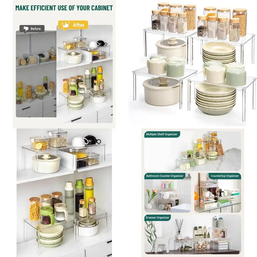 

4-Piece Acrylic Spice Rack Set - Cabinet & Countertop Organizer for Kitchen Pantry Storage Solutions